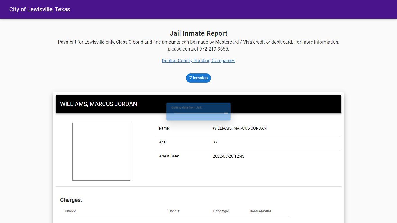 Jail Inmate Report - Lewisville, Texas