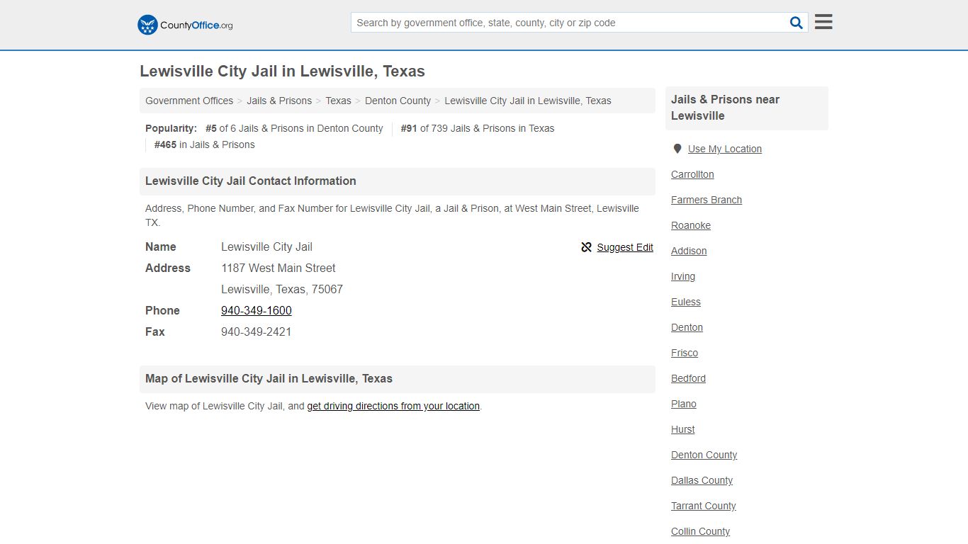 Lewisville City Jail - Lewisville, TX (Address, Phone, and Fax)